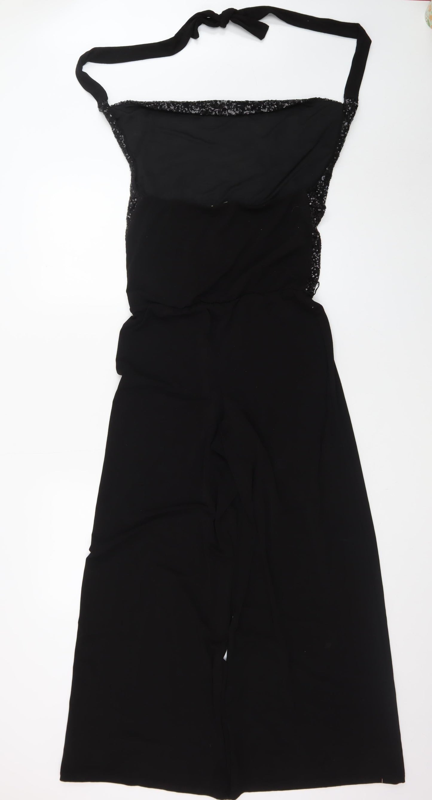 Oasis Women's Black Sequin Halter Wide Leg Jumpsuit Size S