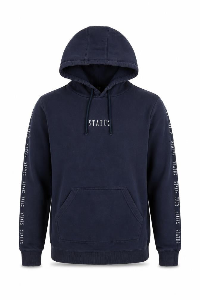 Status Men's Blue Pullover Hoodie L Fleece Graphic Logo Hooded Top