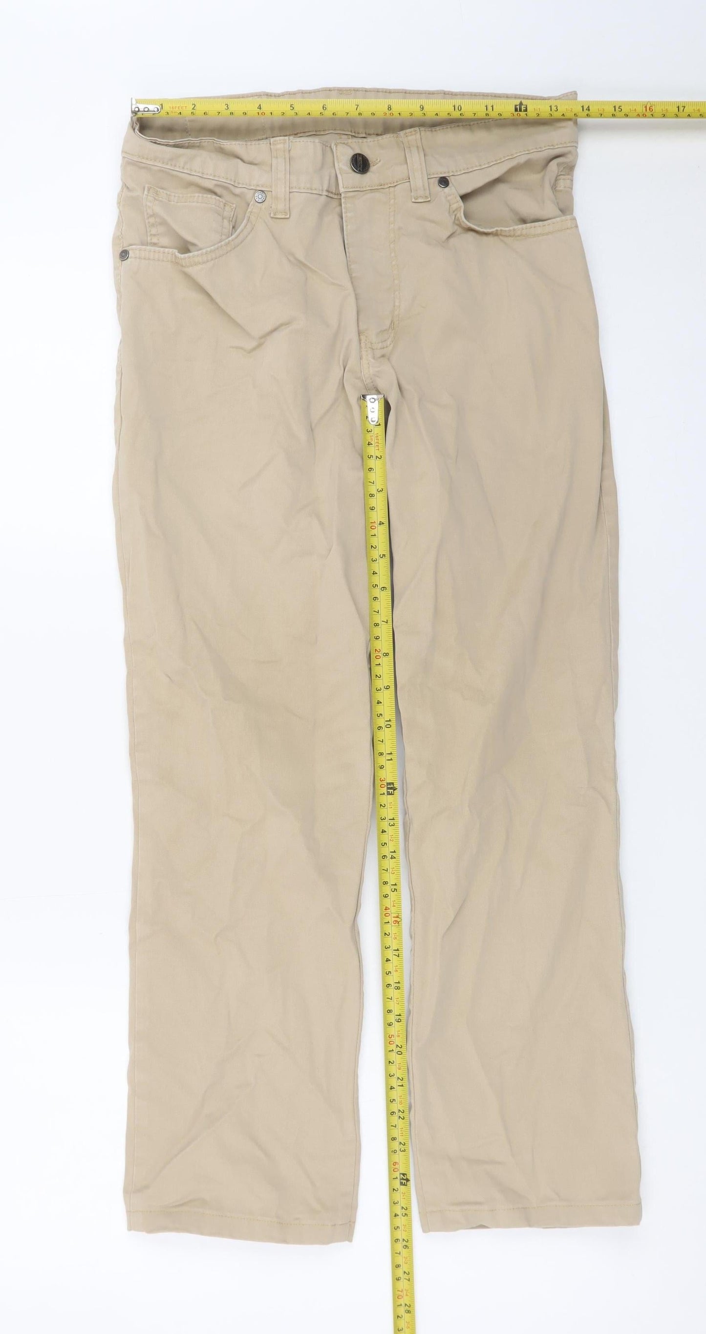 CRZ Men Beige Chino Trousers Size 38 Cotton Blend Straight Fit