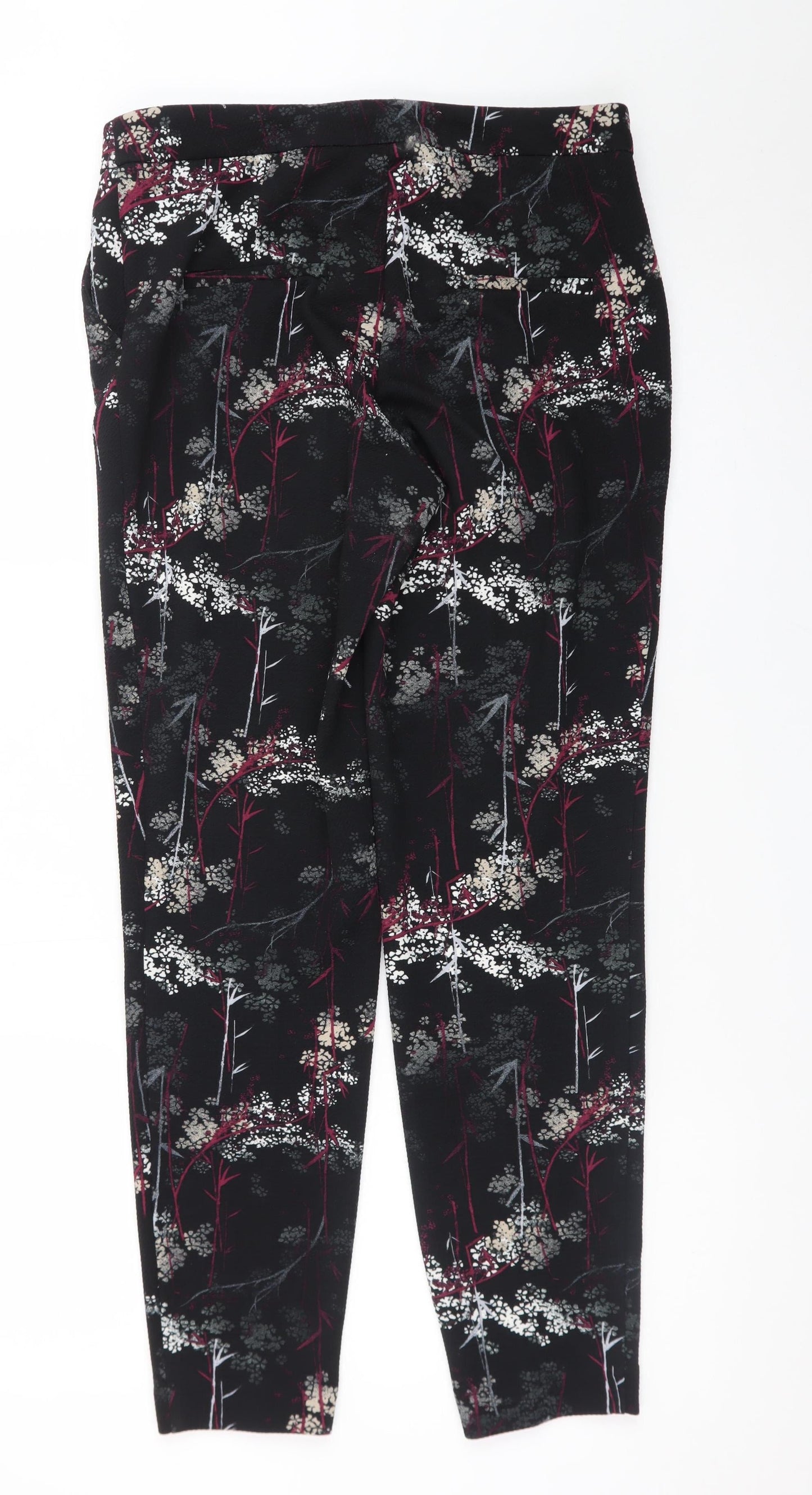 Next Women’s Black Floral Slim Trousers UK 10 Polyester Stretch