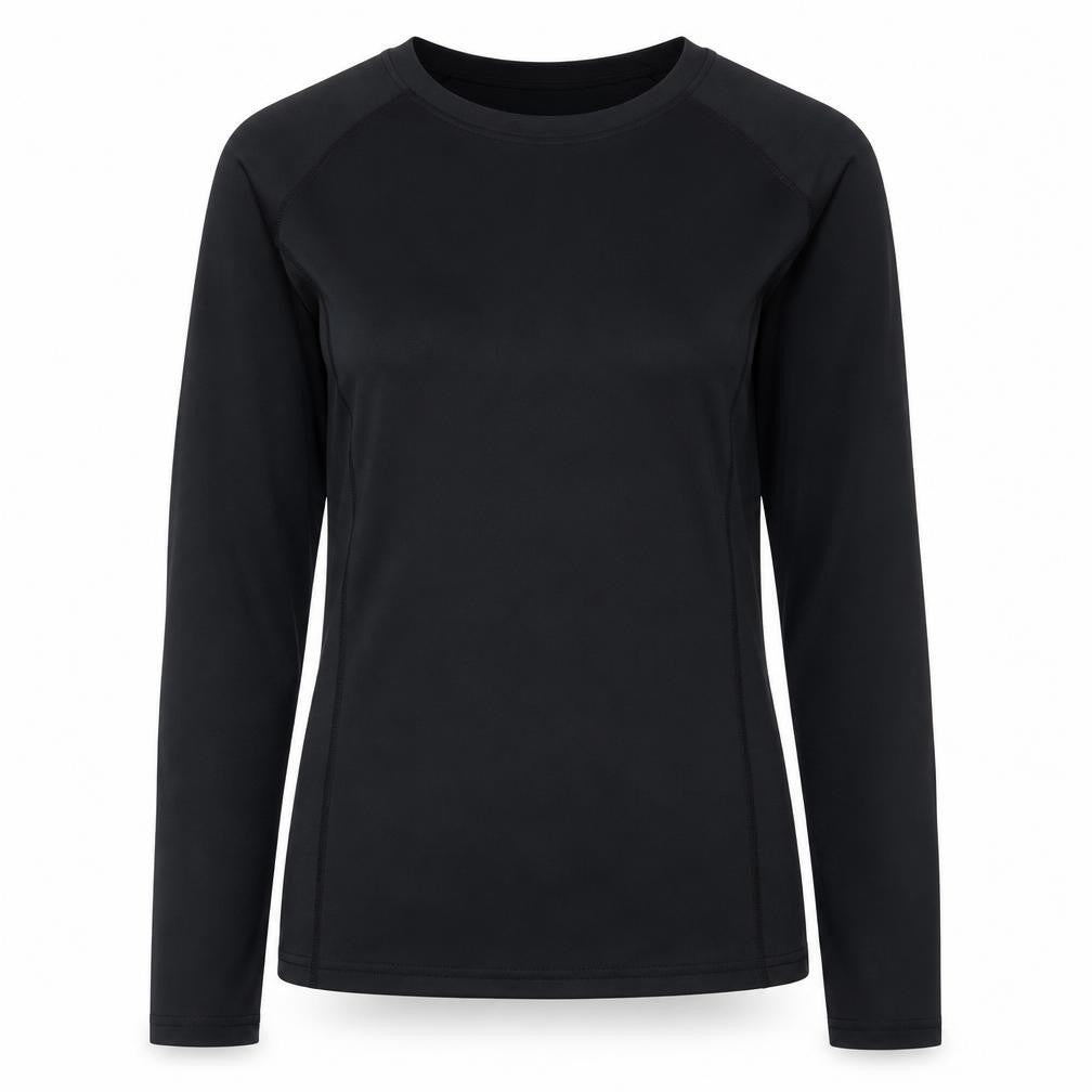 Front view of Dunnes women’s black long sleeve slim fit active top, size S