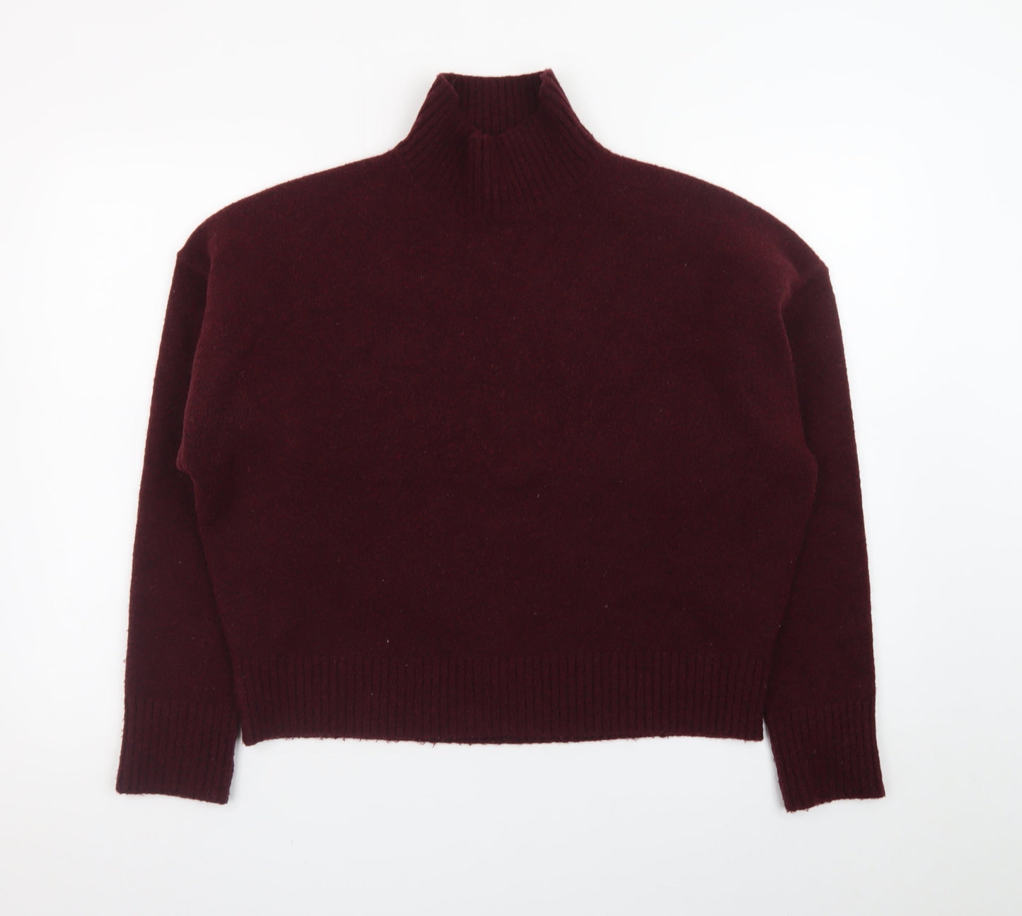 Zara Women Brown Wool Mock Neck Long Sleeve Pullover Jumper Size 12