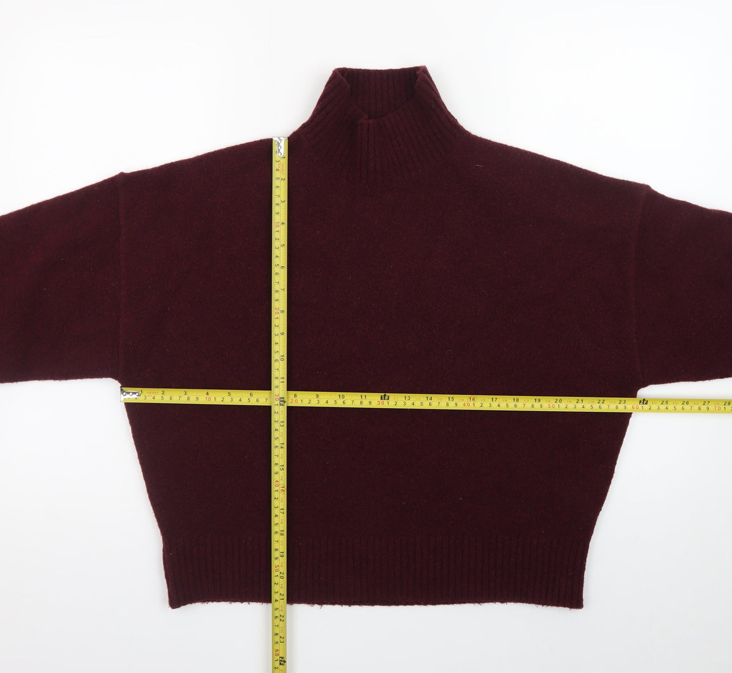 Zara Women Brown Wool Mock Neck Long Sleeve Pullover Jumper Size 12