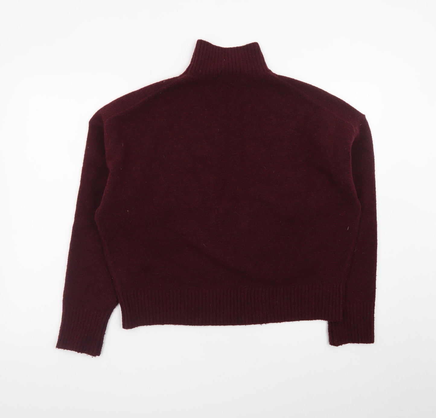 Zara Women Brown Wool Mock Neck Long Sleeve Pullover Jumper Size 12