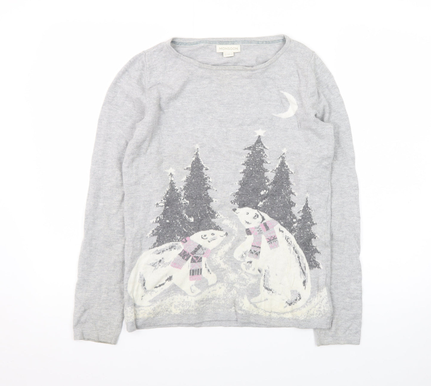 Monsoon Women's Grey Christmas Polar Bear Jumper Size 10
