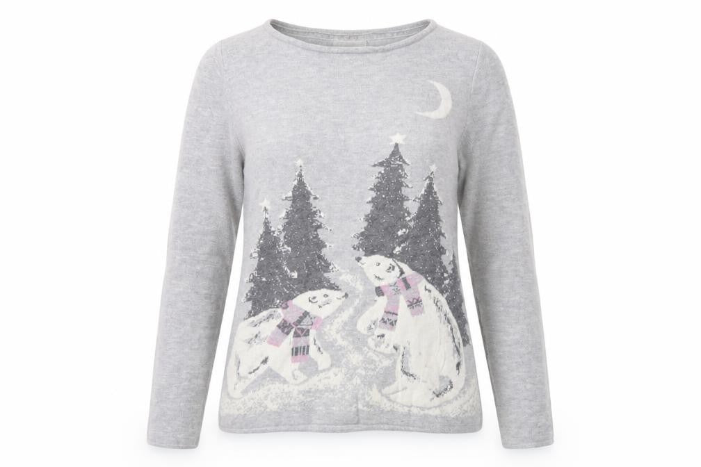 Monsoon Women's Grey Christmas Polar Bear Jumper Size 10