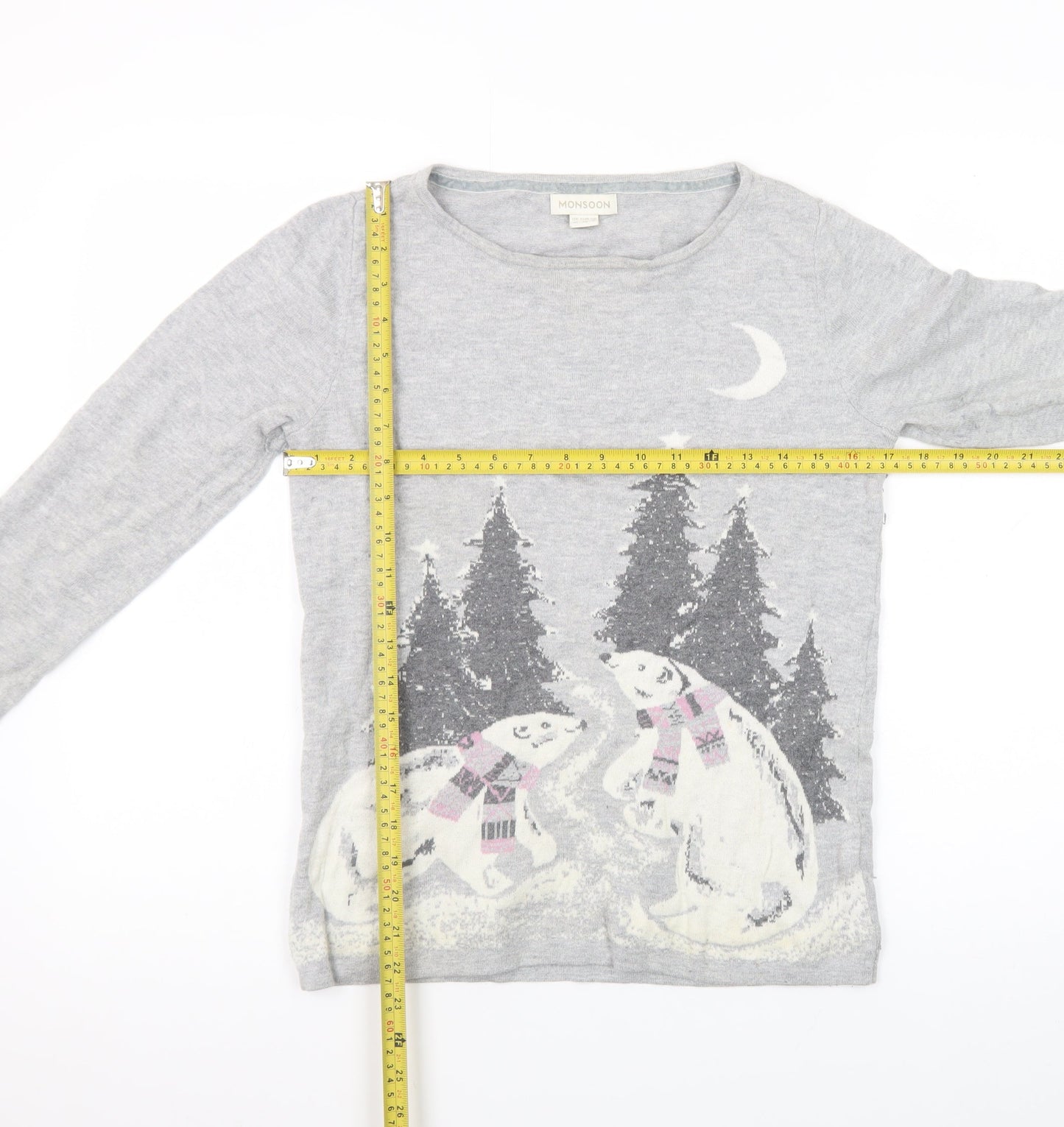 Monsoon Women's Grey Christmas Polar Bear Jumper Size 10
