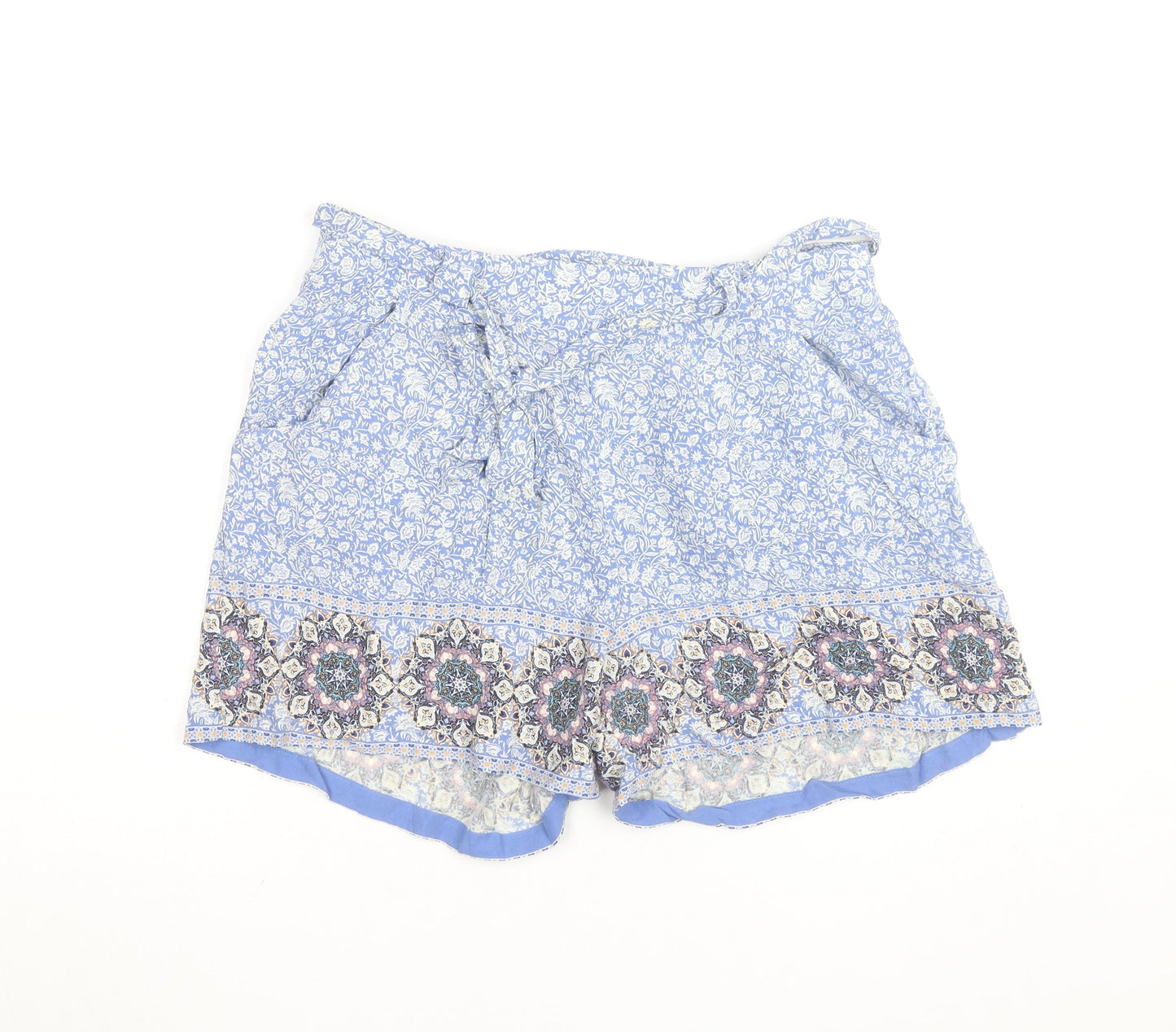New Look Women's Blue Floral Viscose Paperbag Shorts Size 14