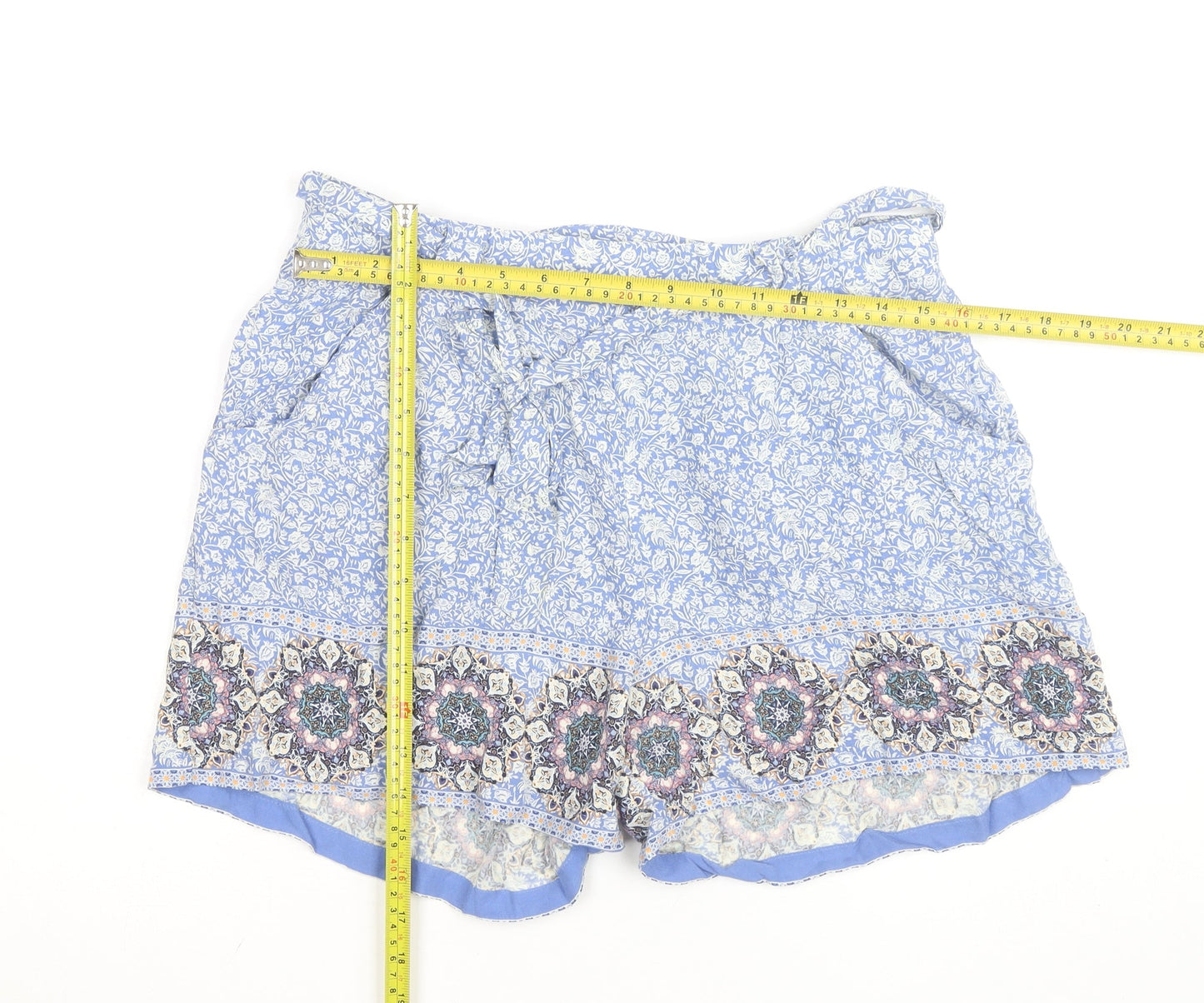 New Look Women's Blue Floral Viscose Paperbag Shorts Size 14