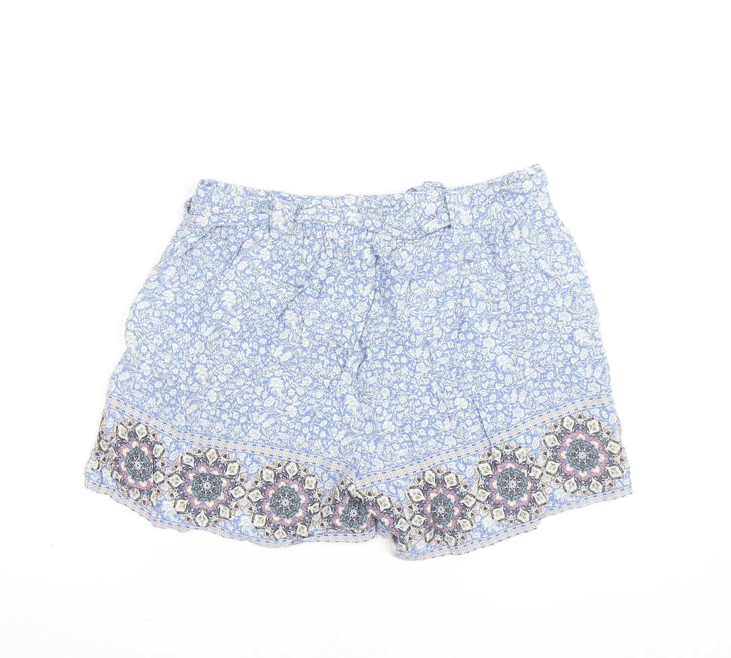 New Look Women's Blue Floral Viscose Paperbag Shorts Size 14