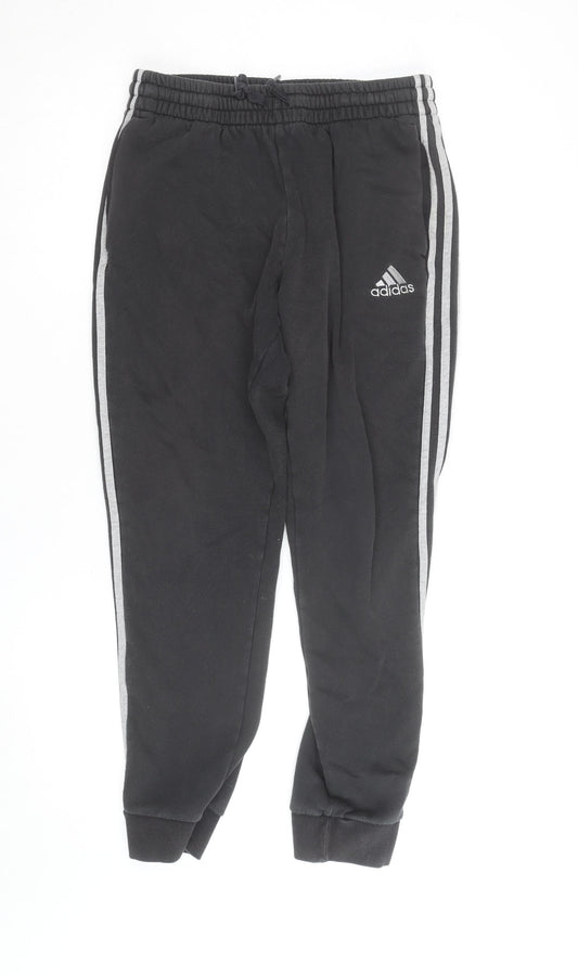 Adidas Womens Black Jogger Trousers Size M Elastic Waist Side Stripe