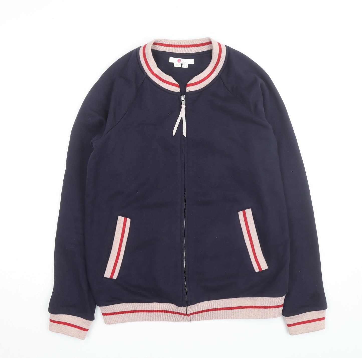 Boden Women Blue Varsity Jacket UK 12 Cotton Full Zip Casual