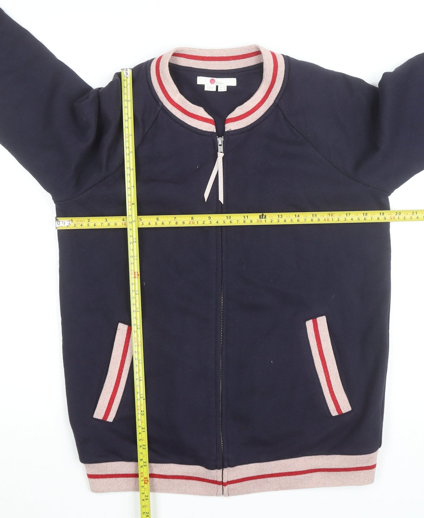 Boden Women Blue Varsity Jacket UK 12 Cotton Full Zip Casual