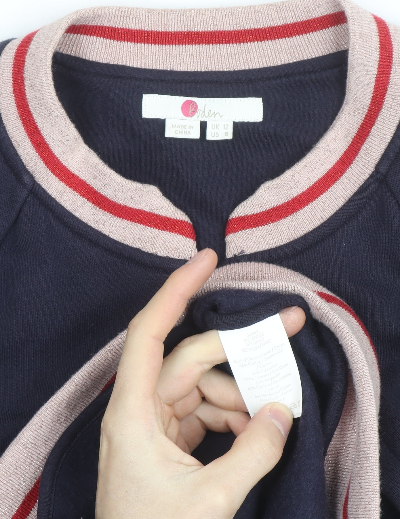 Boden Women Blue Varsity Jacket UK 12 Cotton Full Zip Casual