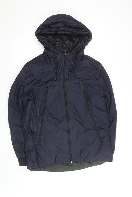 Jack & Jones Men's Blue Hooded Puffer Jacket L Water Resistant