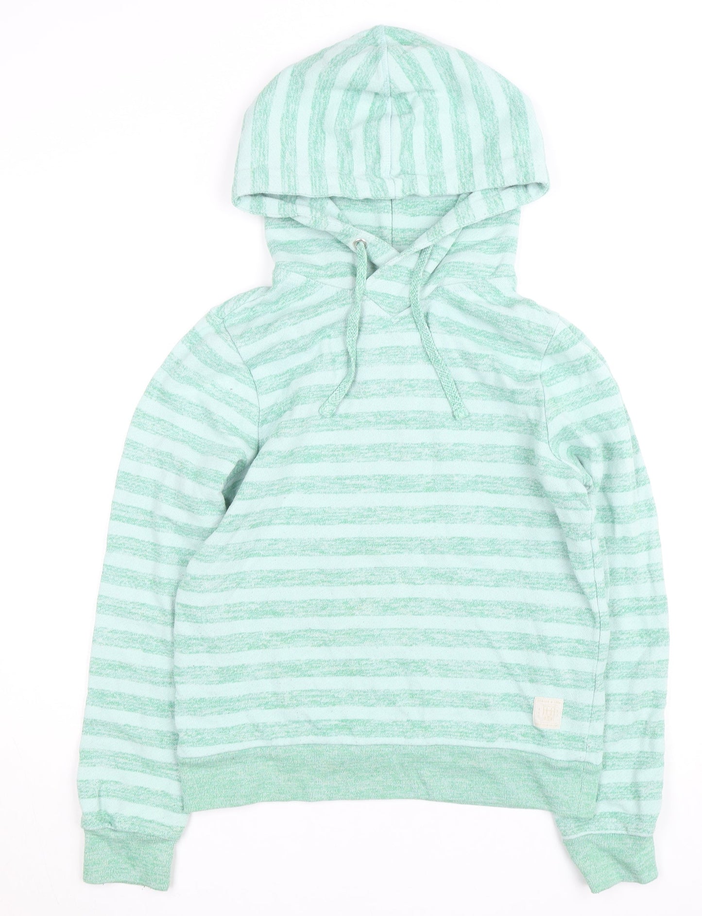 Scotch & Soda Women's Green Striped Hooded Pullover Jumper Size M