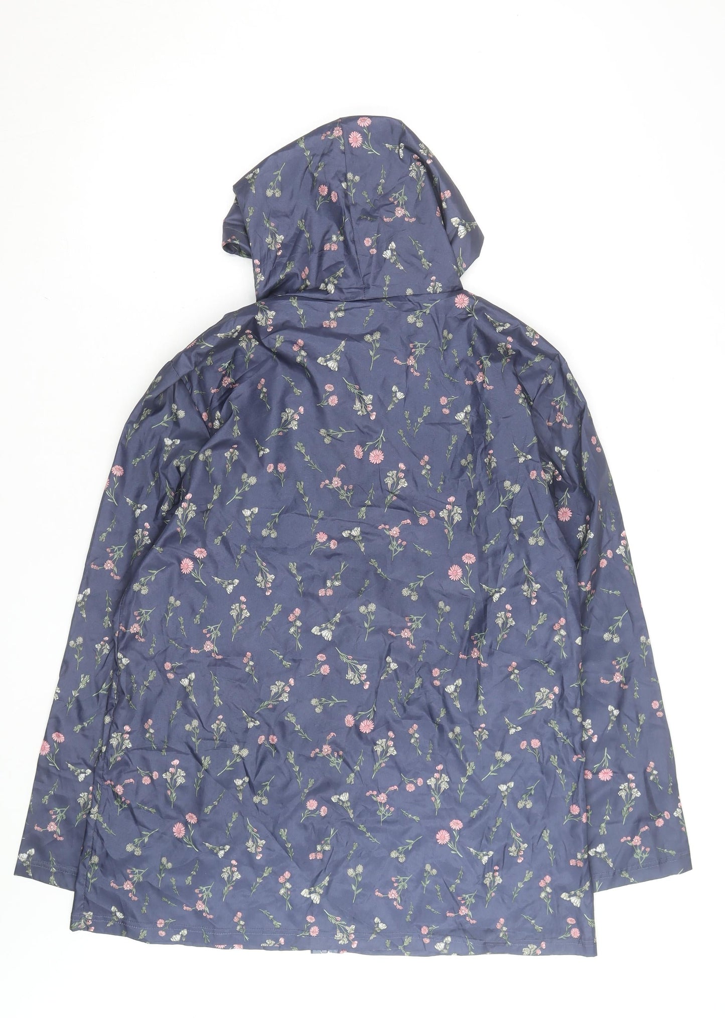 Annie De Langay Women's Blue Floral Hooded Rain Coat Jacket Size M