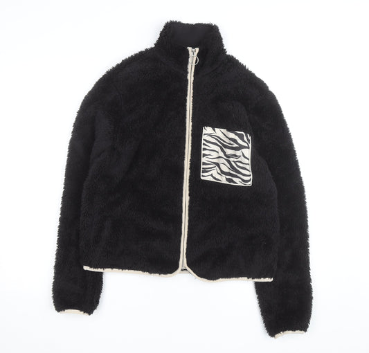 H&M Divided Women's Black Fleece Animal Pocket Jacket Size S