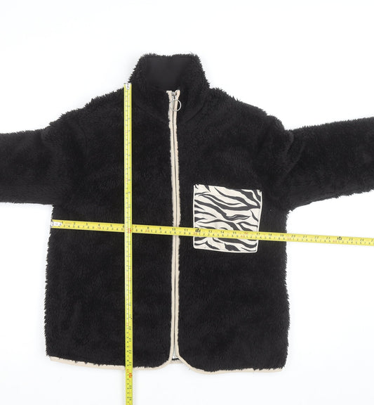 H&M Divided Women's Black Fleece Animal Pocket Jacket Size S