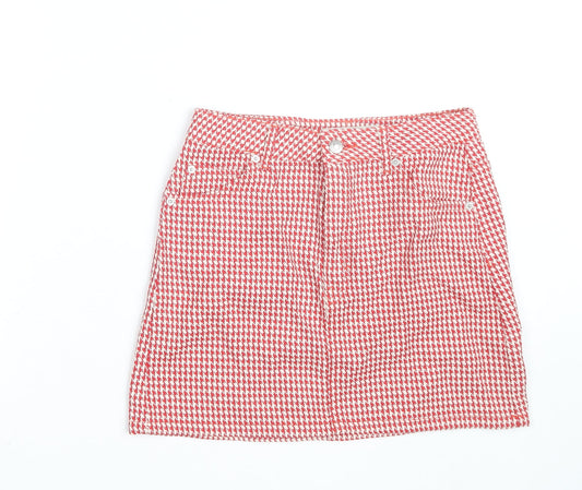 Topshop Women's Red Check Cotton Mini Skirt Size 10
