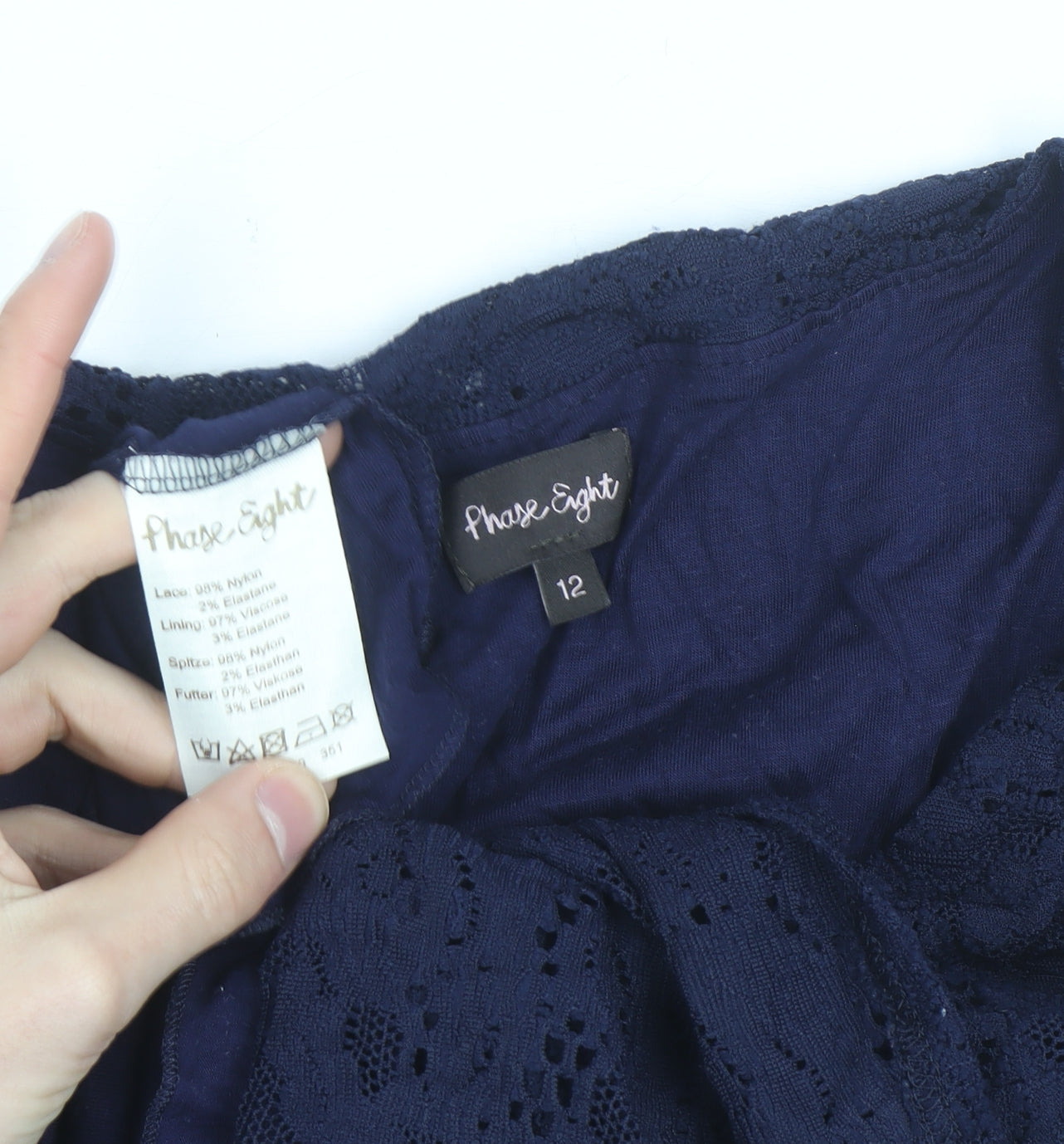 Phase Eight Women's Blue Lace 3/4 Sleeve Blouse Size 12