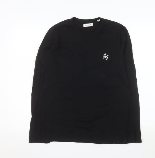 Jack & Jones Men's Black Cotton Long Sleeve Crew Neck Top S