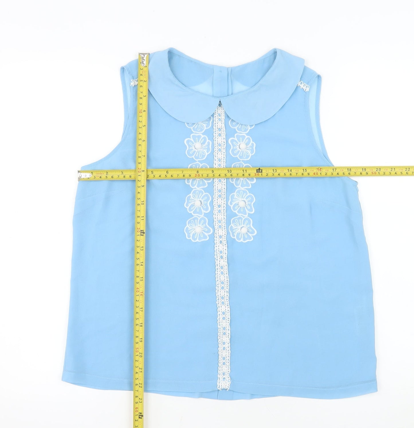 Savida Women Blue Sleeveless Collared Floral Blouse Size 12