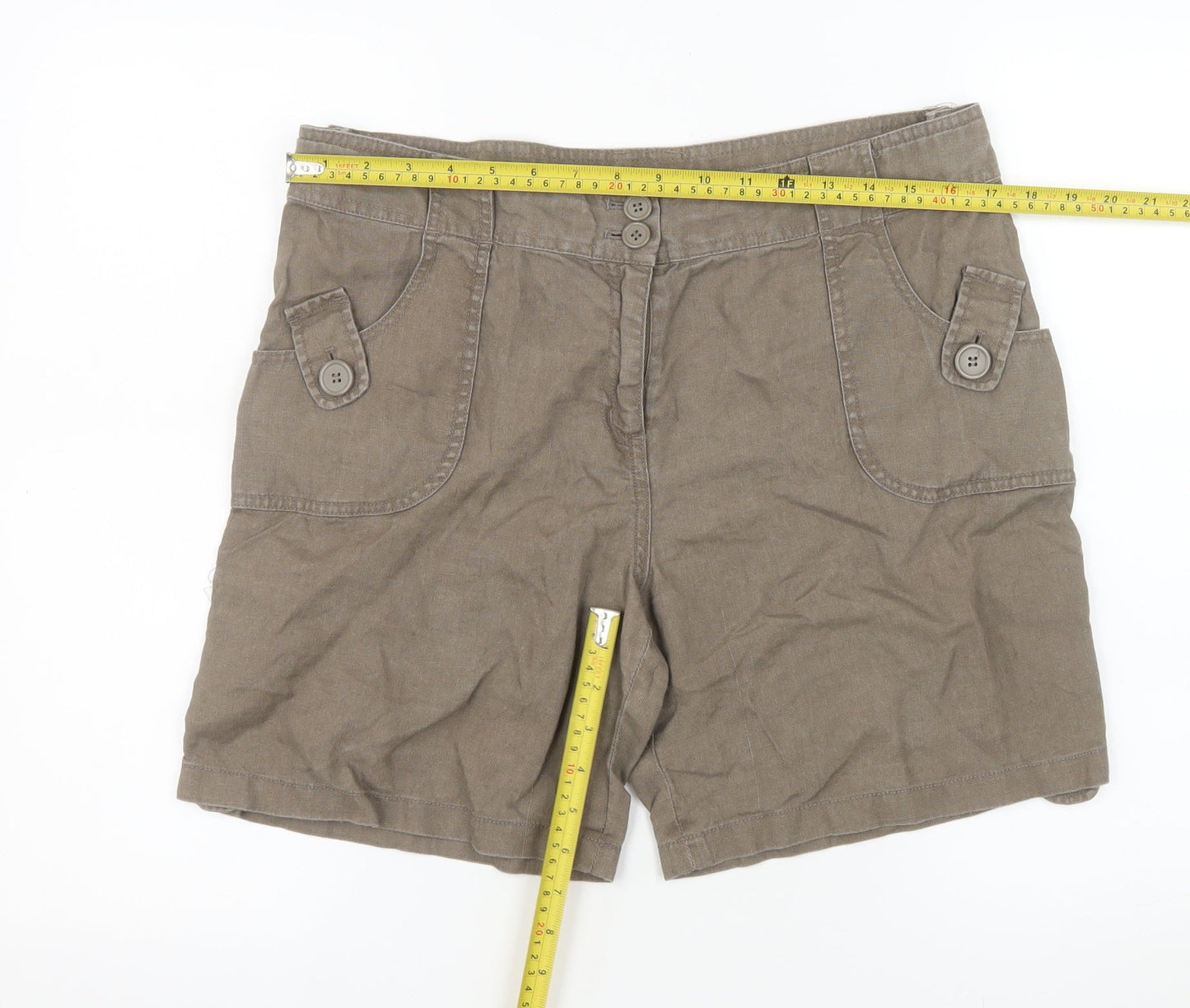 Avenue Women Brown Linen Chino Shorts Size 16 Casual Summer