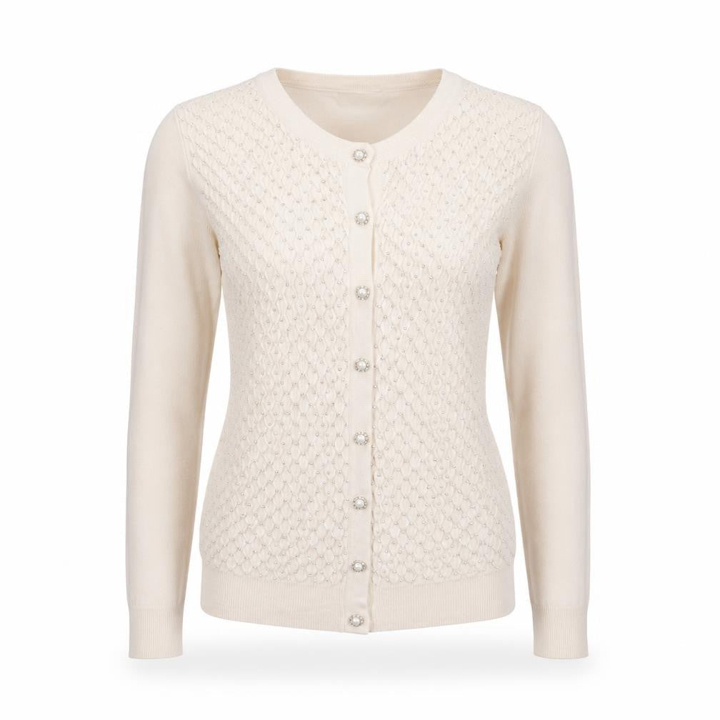 Savida Women’s Beige Beaded Button Knit Cardigan Size 8