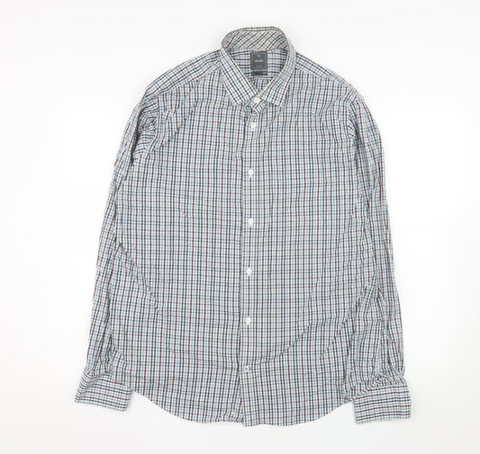 Gap Men's Blue Check Non-Iron Cotton Long Sleeve Shirt L
