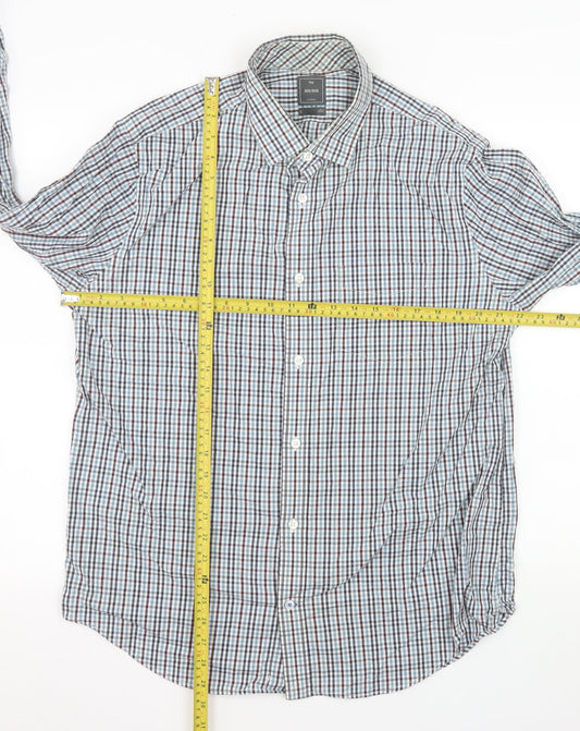 Gap Men's Blue Check Non-Iron Cotton Long Sleeve Shirt L