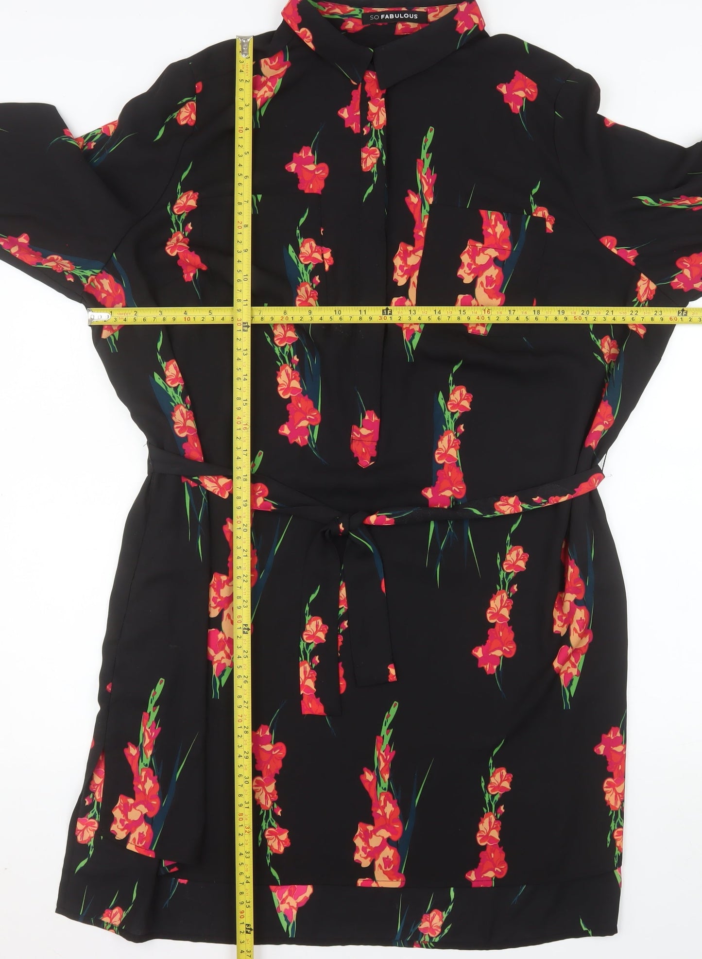 So Fabulous Women's Black Floral Shirt Dress Size 22