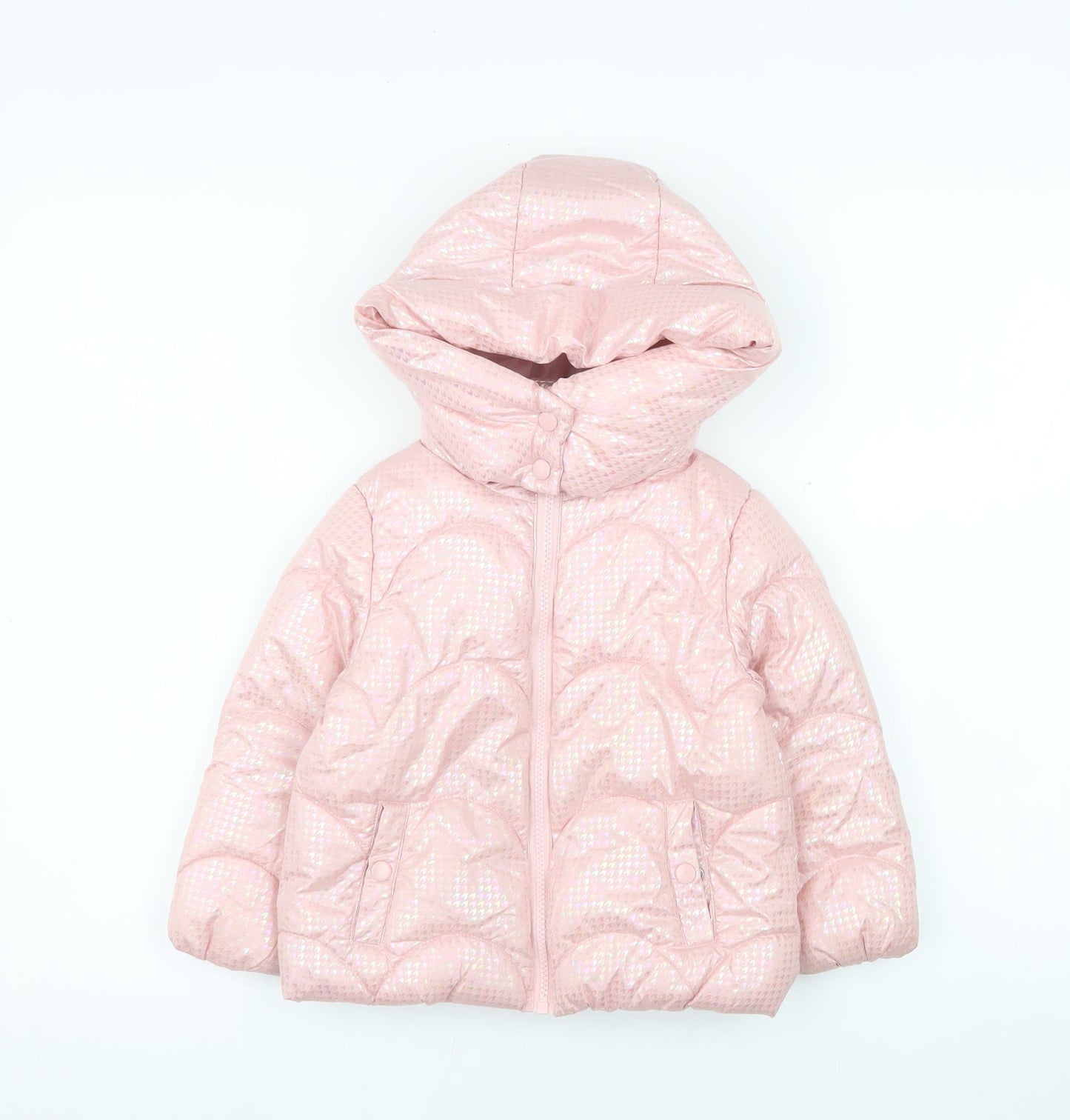 Primark Girls Pink Hooded Puffer Jacket 2 Years Quilted Winter Coat