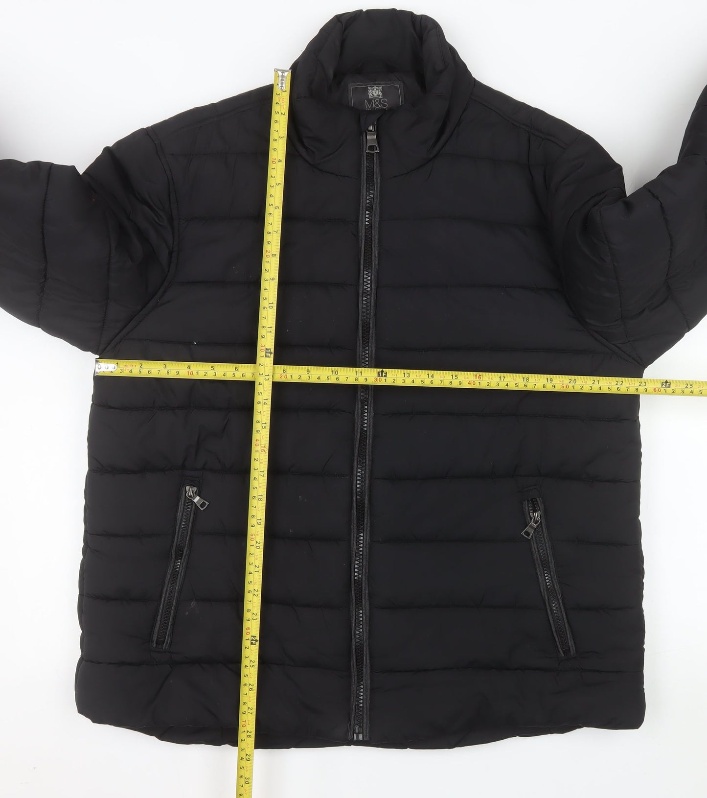Marks and Spencer Men's Black Puffer Jacket XL Stand-Up Collar