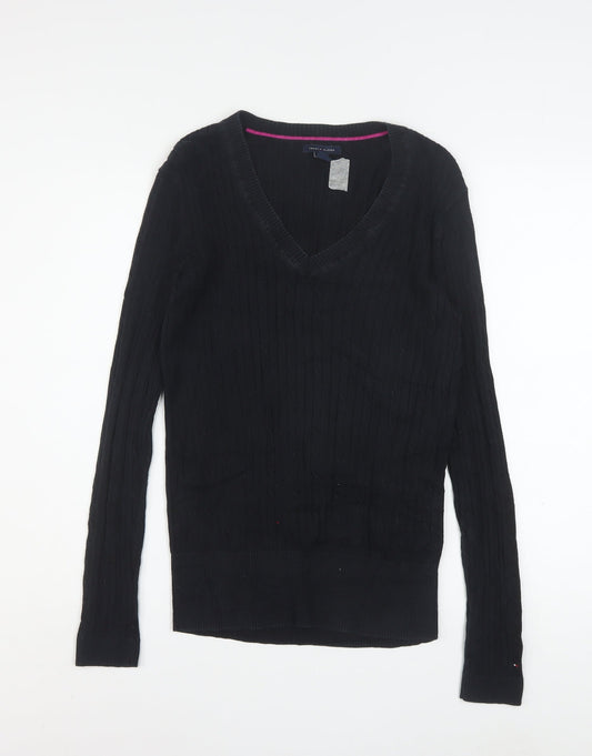 Tommy Hilfiger Women's Black V-Neck Cotton Pullover Jumper M