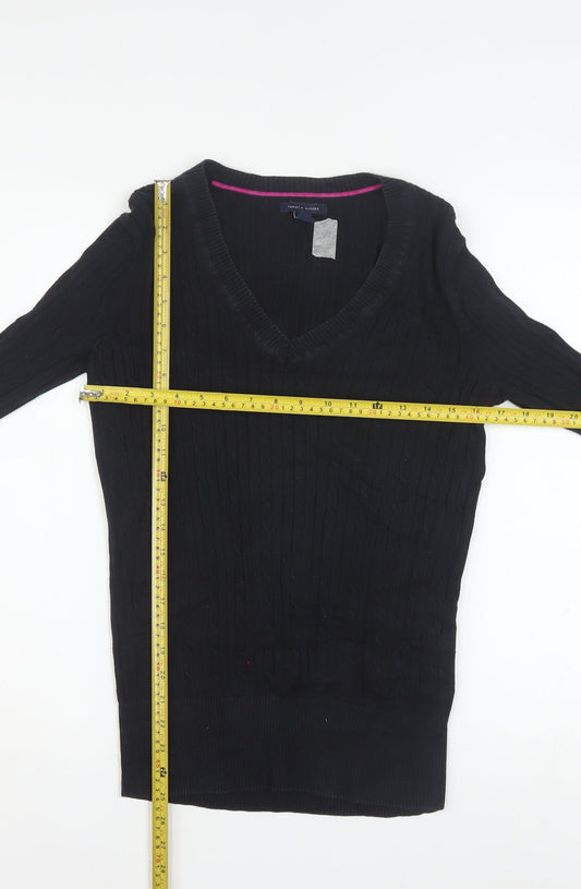 Tommy Hilfiger Women's Black V-Neck Cotton Pullover Jumper M