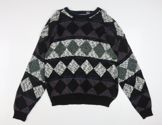 Method Men's Multicoloured Argyle Knit Pullover Jumper L