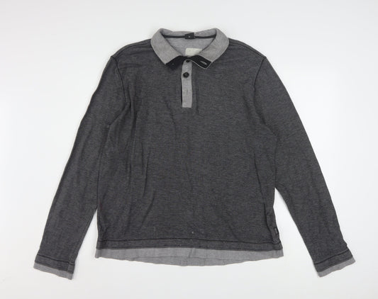 Hugo Boss Men's Grey Cotton Henley Jumper XL Long Sleeve Regular Fit