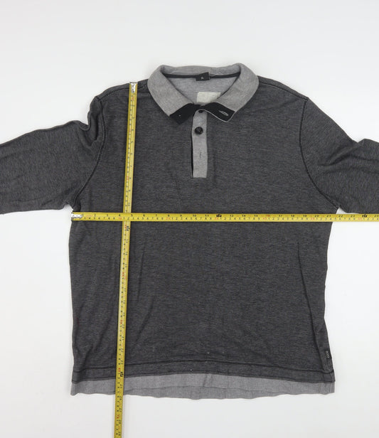 Hugo Boss Men's Grey Cotton Henley Jumper XL Long Sleeve Regular Fit