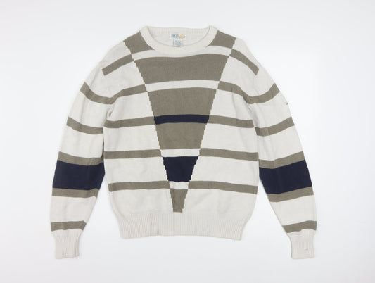 IZOD Men's Beige Striped Cotton Jumper M Crew Neck Classic Fit