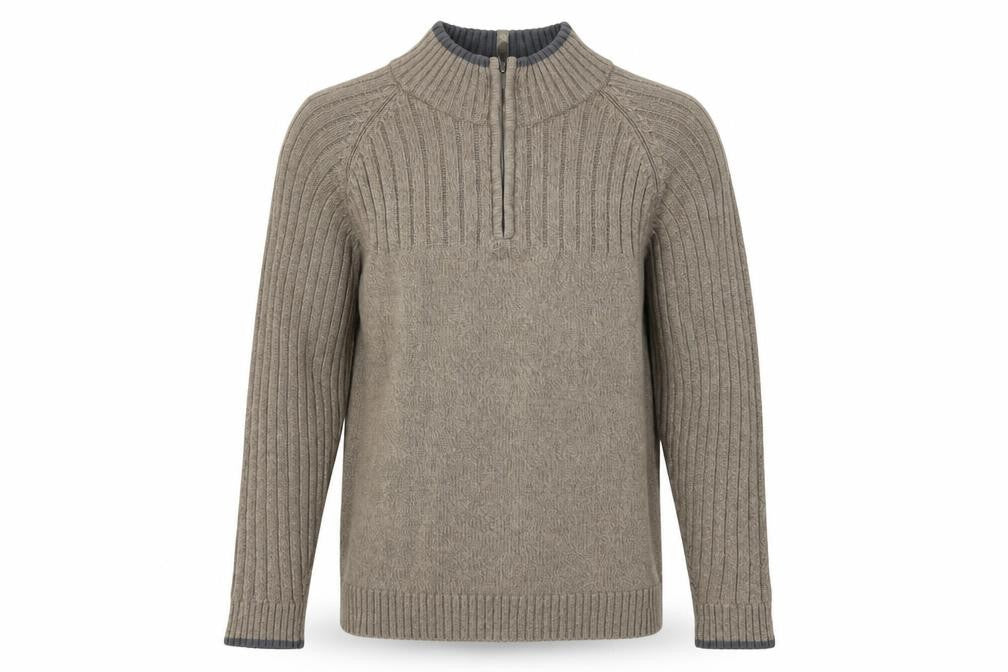 Columbia Men’s Beige Cotton 1/2 Zip High Neck Jumper Size L