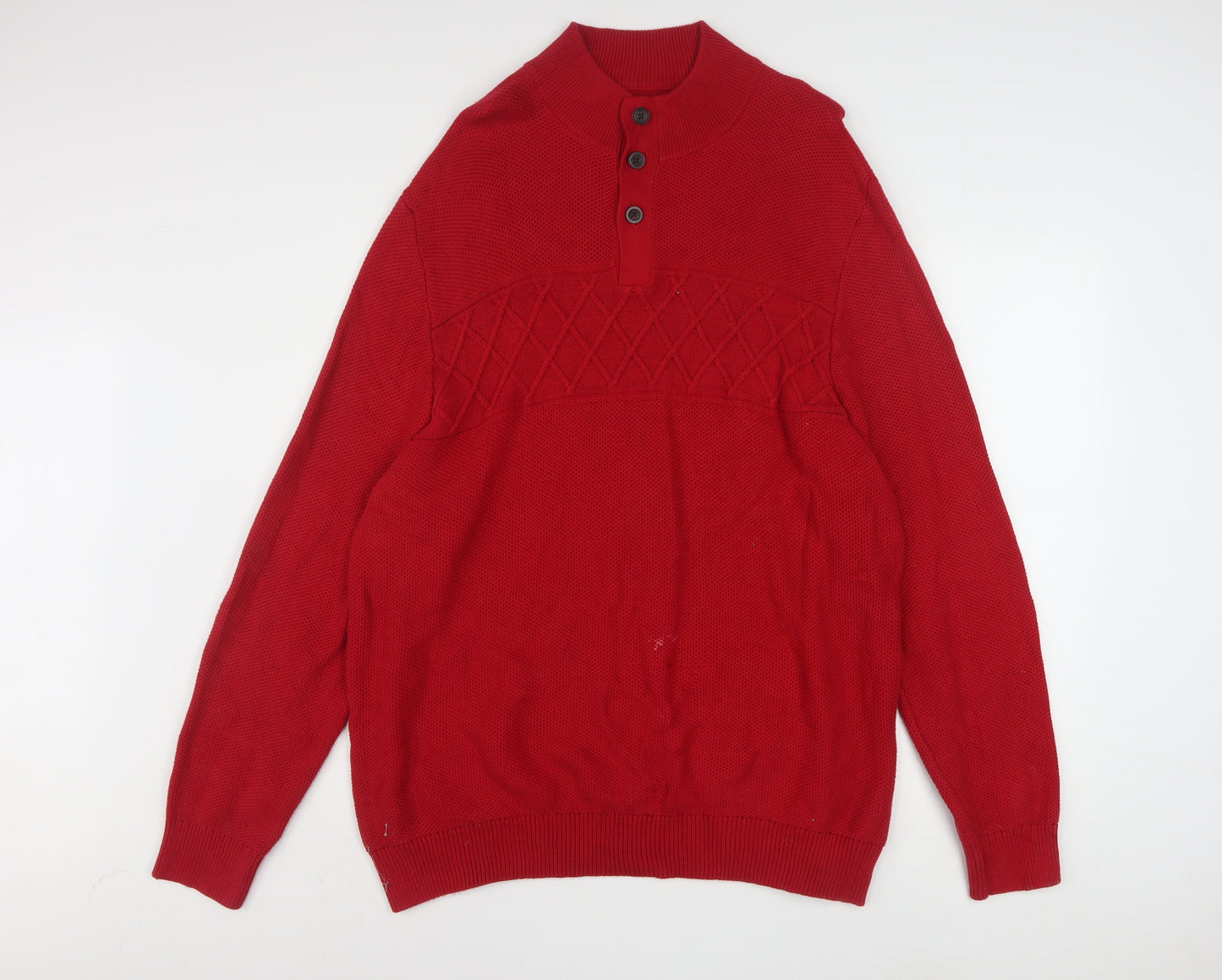 Chaps Men’s Red Cotton Henley Jumper XL Cable-Knit Classic