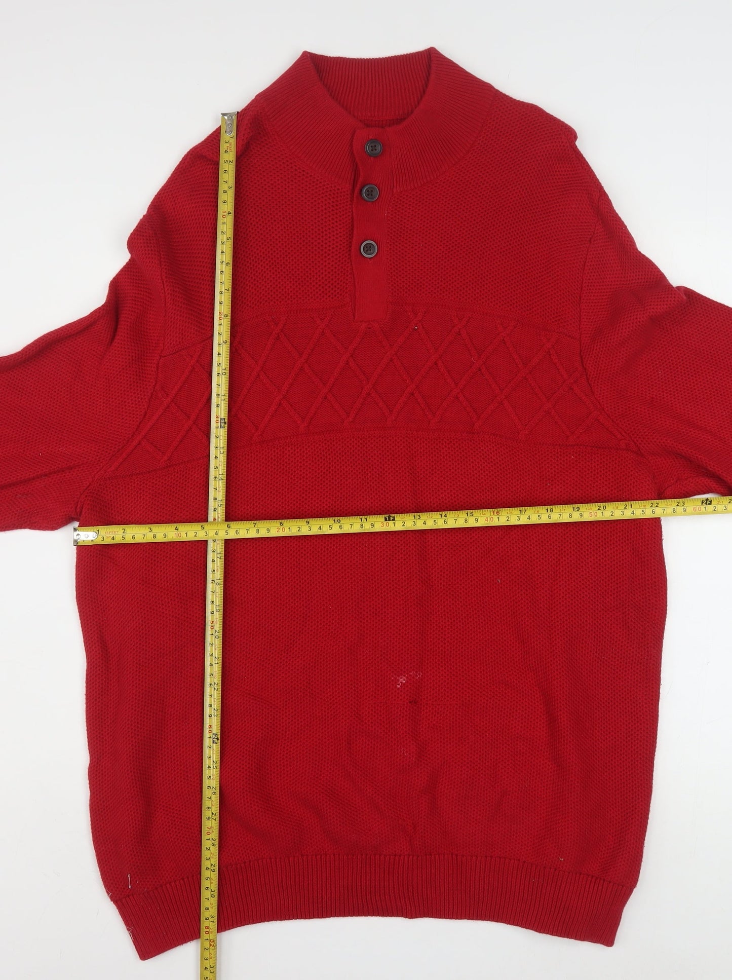Chaps Men’s Red Cotton Henley Jumper XL Cable-Knit Classic