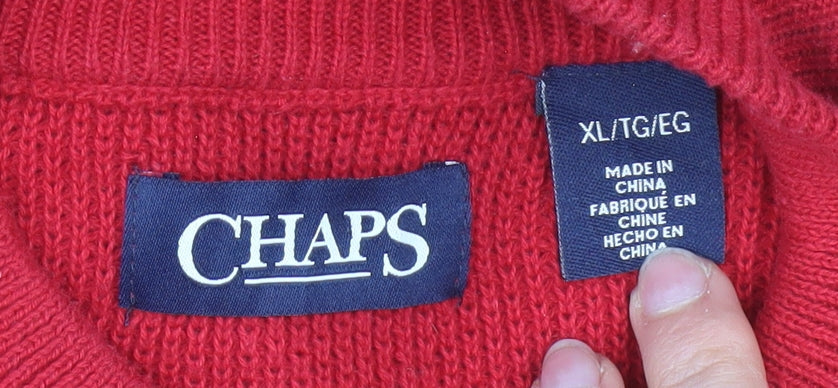 Chaps Men’s Red Cotton Henley Jumper XL Cable-Knit Classic