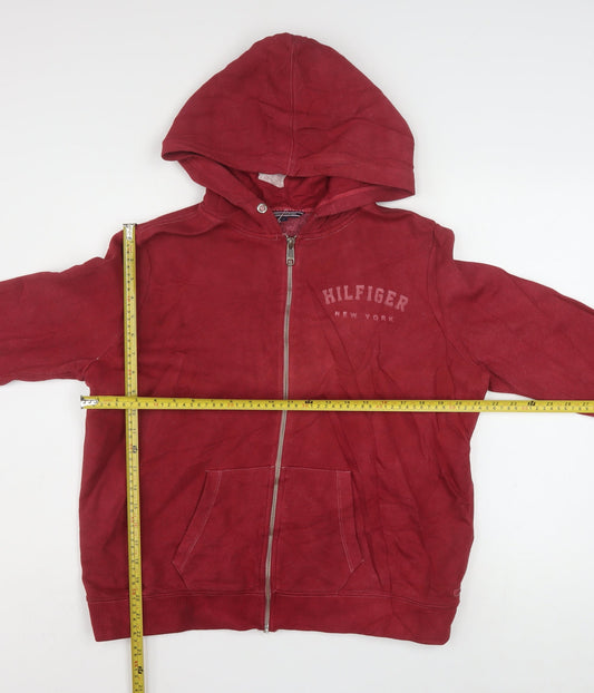 Tommy Hilfiger Mens Red Full Zip Hoodie L Cotton Blend Casual