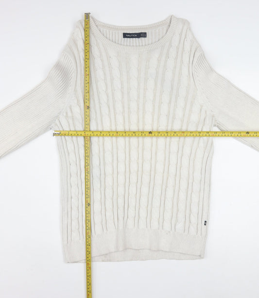 Nautica Men's White Cotton Cable-Knit Crew Neck Jumper XL