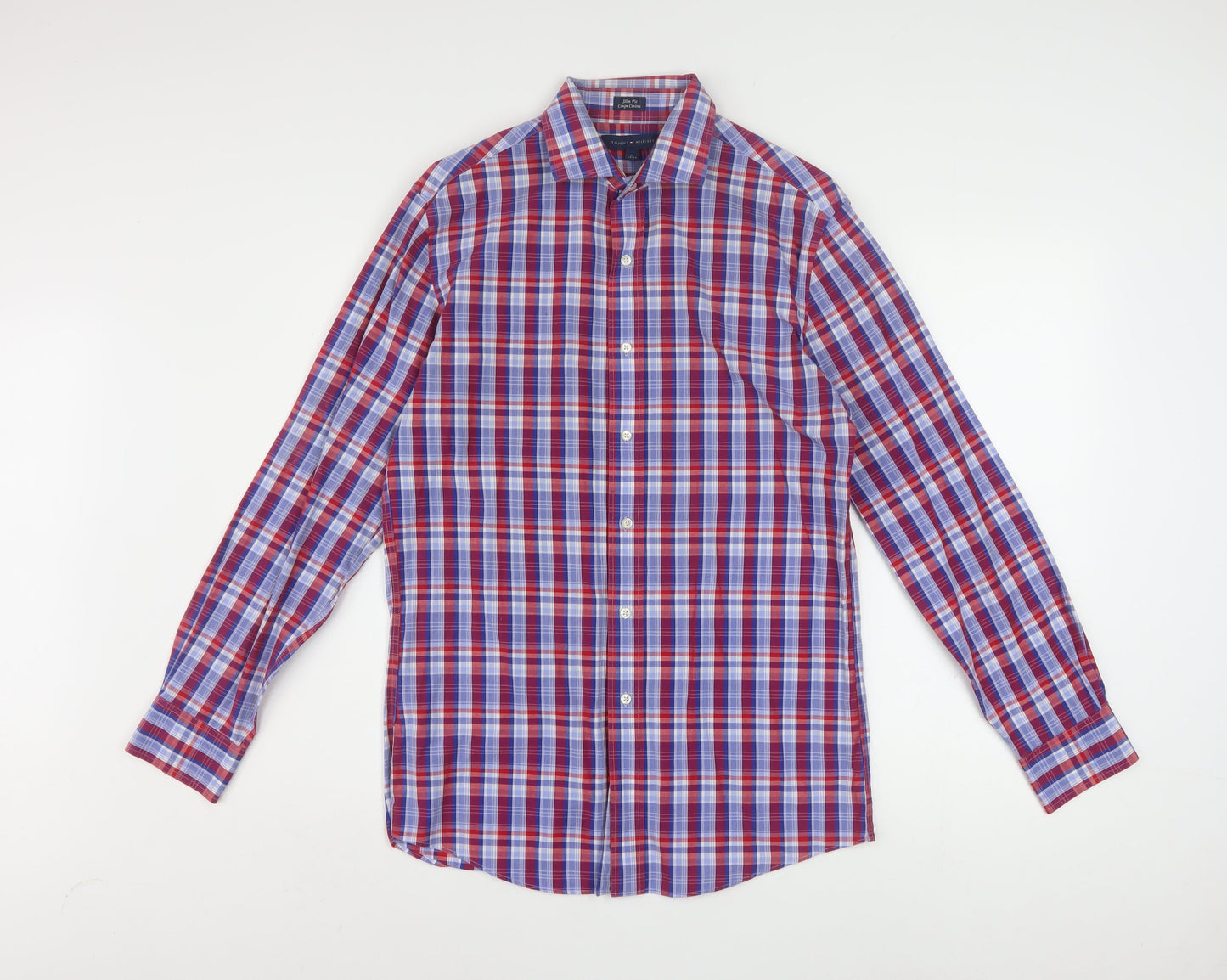 Tommy Hilfiger Men's Red Blue Checked Slim Fit Long Sleeve Shirt 15