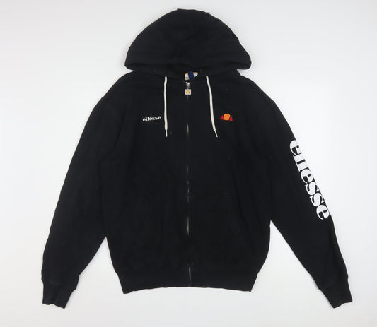 Ellesse Womens Black Full Zip Hoodie Size 10 Cotton Blend Logo Sleeve