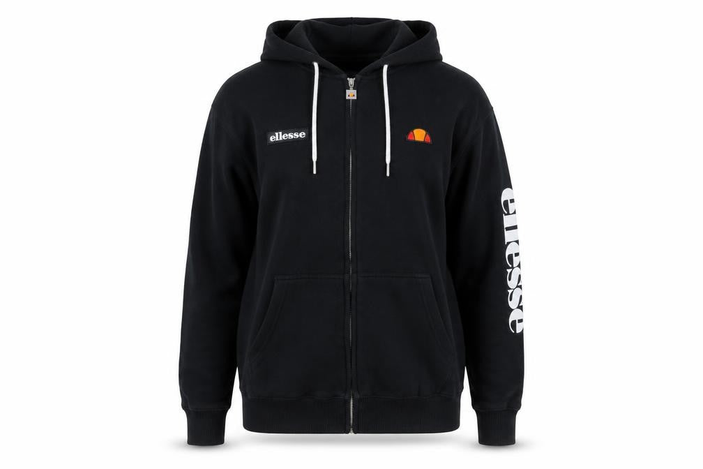 Ellesse Womens Black Full Zip Hoodie Size 10 Cotton Blend Logo Sleeve