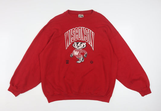 Tultex Mens Red 2XL Wisconsin Pullover Sweatshirt Vintage USA